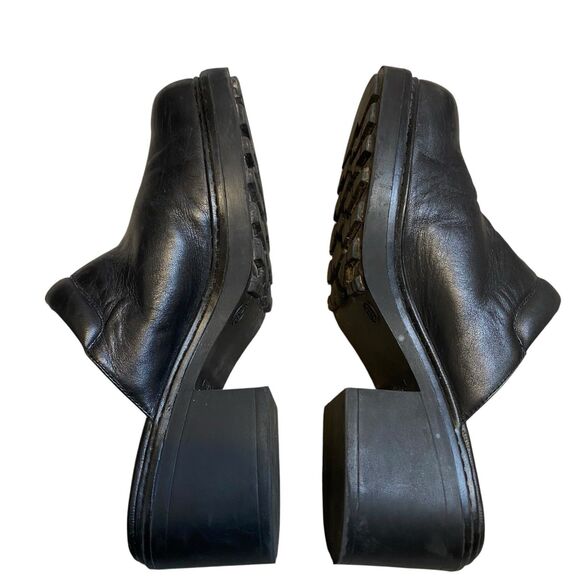Mules Women 7.5 EU 38 Black Leather Platform Clogs Retro 70s Hippie Grunge - Picture 4 of 7